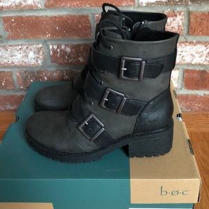 NEVER WORN laced-up thick-buckled strap boots!